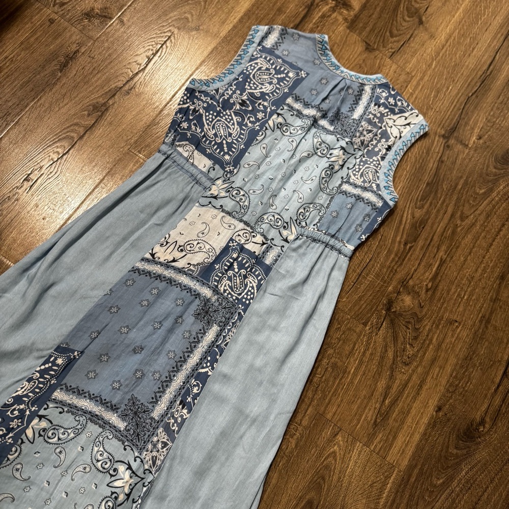 Johnny Was Workshop Blue High Low Dress Bandana Asymmetrical size medium - Picture 12 of 14